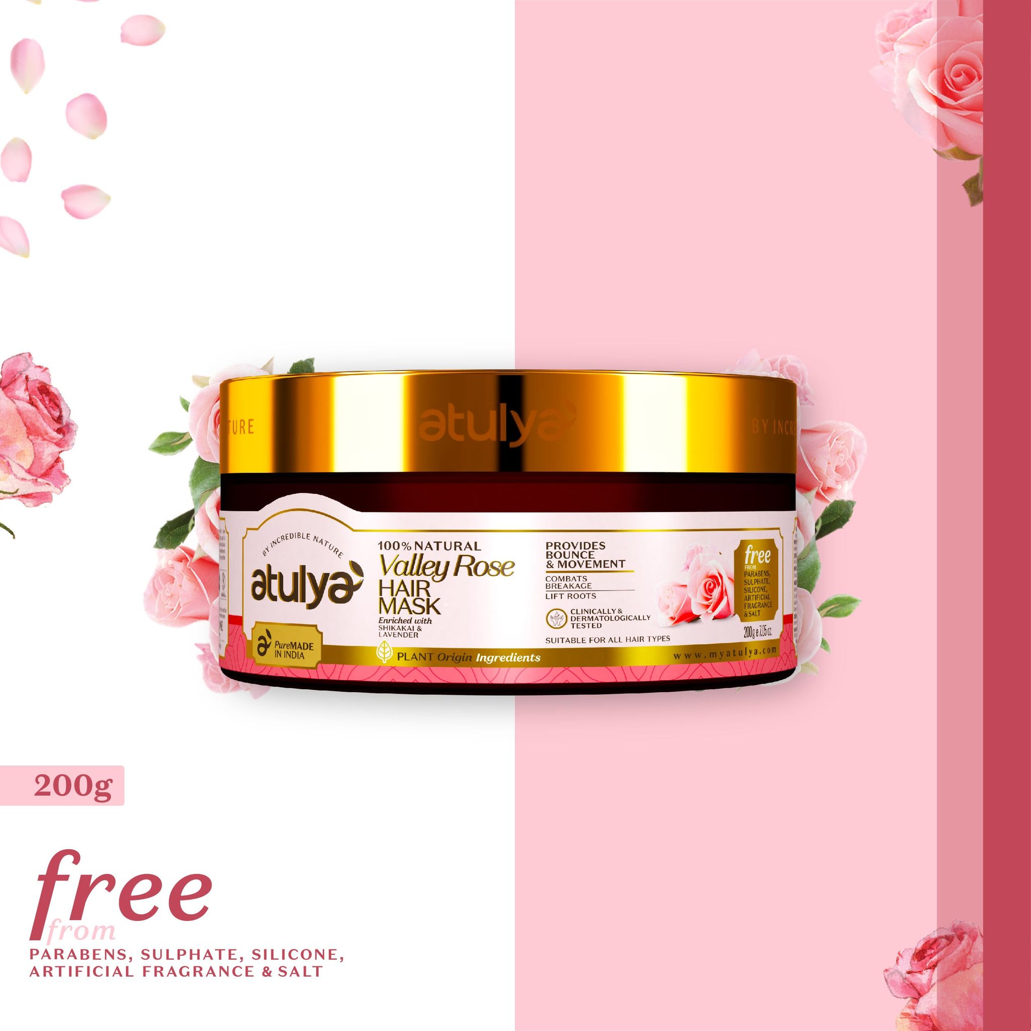 Atulya Valley Rose Hair Mask | Strenghtens and Smoothens Hair - 200gm