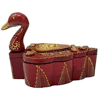 Sparkling Peacock Shape Roli/Kumkum-Chawal-Akshat-Haldi Wooden Chopda/Box for Gift and Pooja Decorative Purpose