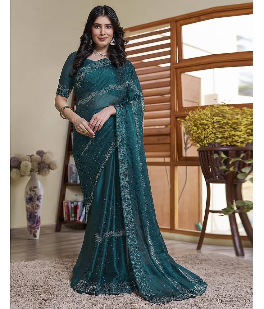 Satrani Georgette Embellished Saree With Unstitched Blouse Piece ( Mauve )