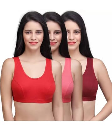 Kiran Enterprises Multicolor Cotton Non Padded Women's Sports Bra ( Pack of 3 )