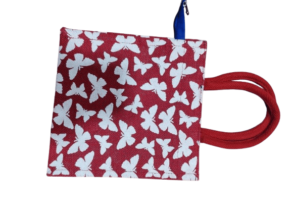 Red and White Butterfly Jute Tote Bag - Handbags | Buy online on ZillyBuy