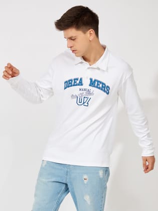 Dreams White Full Sleeve Full Sleeve Polo T-Shirt-M
