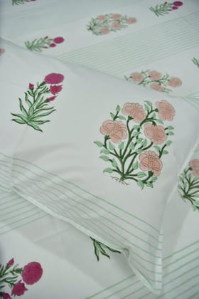 Peach and Pink Floral premium HandBlock Bedsheet - Super King (108 x 108) inches bedsheet