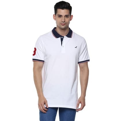 Men's Polo Collar T-Shirt - White & Blue-Small / White & Blue