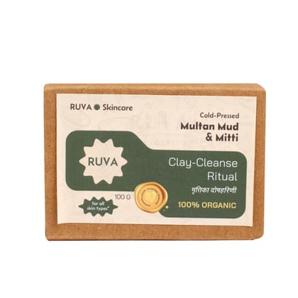 RUVA Handmade Multan Mud & Mitti Cold-Pressed Ayurvedic Soap Bar | Deep Cleanse & Oil Balance, Ancient Clay Rituals | Velvety Lather, Face Safe | Natural Skincare for All Skin Types