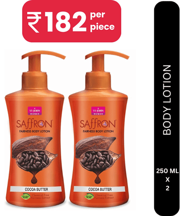 VI-JOHN Saffron Fairness Body Lotion Cocoa Butter 250ml Pack of 2