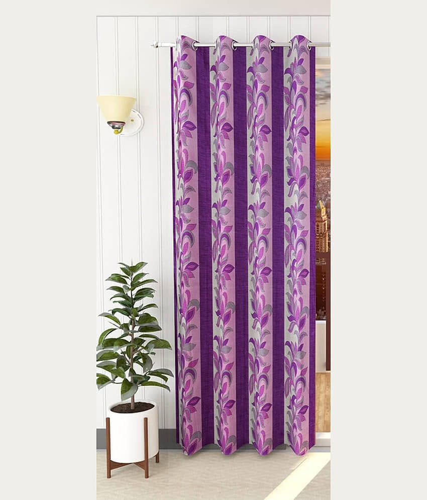 Kraftiq Homes Floral Semi-Transparent Eyelet Curtain 7 ft ( Pack of 1 ) - Purple