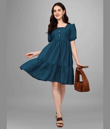 Femvy Women Polyester Solid Fit & Flare Dress ( Blue )