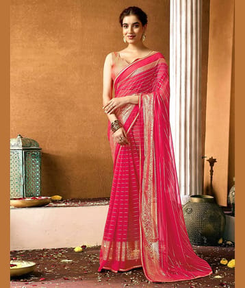 Samah Georgette Printed Regular Saree With Unstitched Blouse Piece ( Pink )