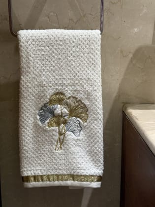 KRI India Bloom Set of 2 Gold hibiscus Hand Towels | 16x29 inches | Wash & Care | 100% Cotton | Handcrafted in India. 100% organic & natural.
