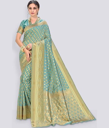 Sariya Jacquard Self Design Saree With Unstitched Blouse Piece ( LightGreen )