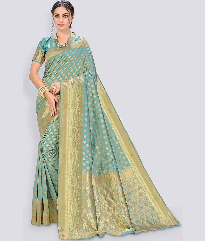 Sariya Jacquard Self Design Saree With Unstitched Blouse Piece ( LightGreen )