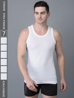 Men's White Pack of 7 Solid Egyptian Cotton Vest
