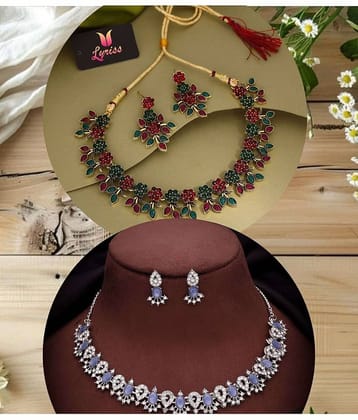 Lyriss Multicolor Brass Necklace Set ( Pack of 2 )