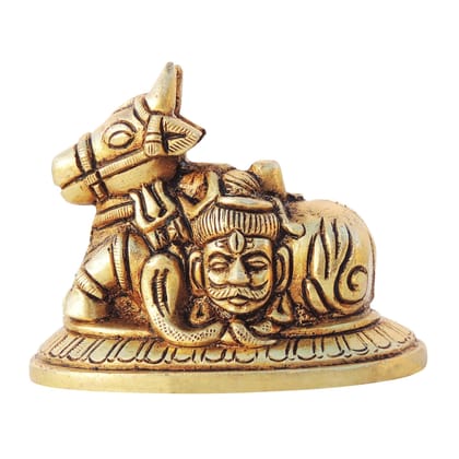 Brass Showpiece Nandi God Idol Statue - Antique Finish Spiritual Statue, Height : 2.5 Inch (BSMAS1605 B)