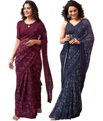 Samah Georgette Printed Regular Saree With Unstitched Blouse Piece ( Multicolor )