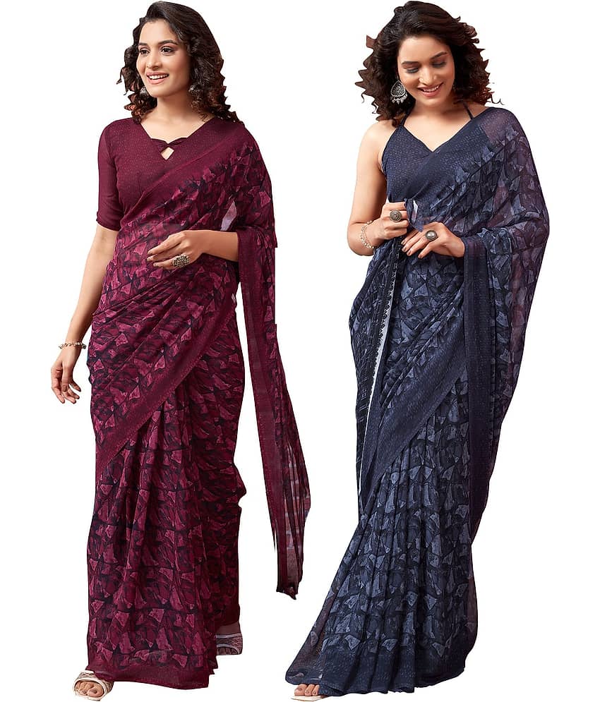 Samah Georgette Printed Regular Saree With Unstitched Blouse Piece ( Multicolor )