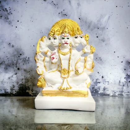 Panchmukhi Hanuman Statue Look White Marble, H-15 cm-Composite Marble