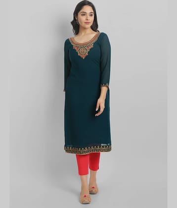 Femvy - Green Georgette Women's Straight Kurti ( Pack of 1 )