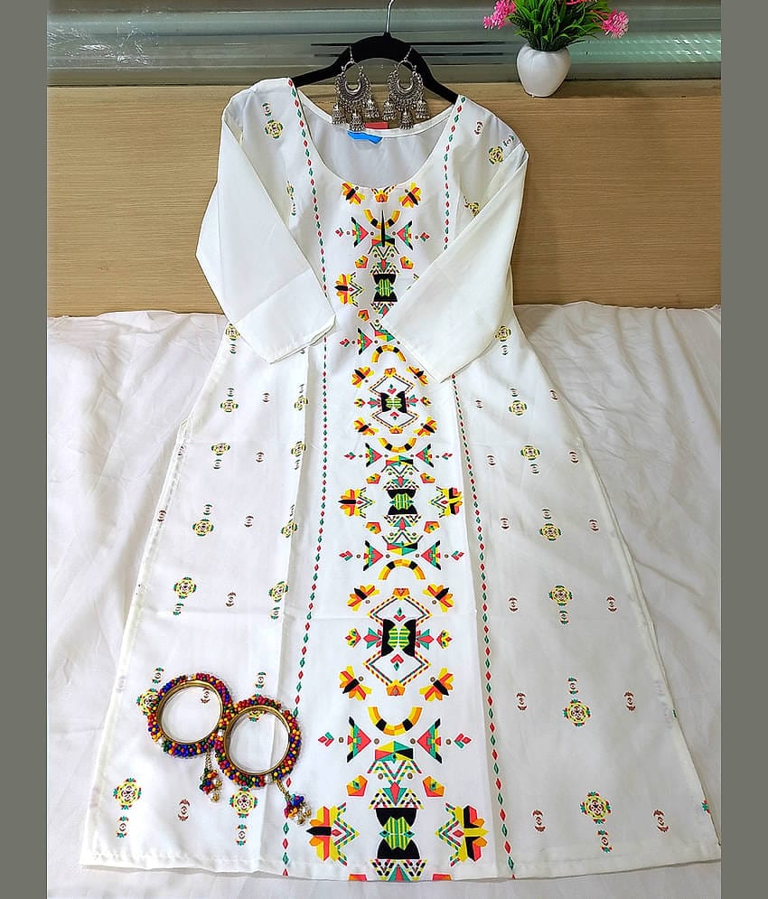 Ethnic Basket Pack of 1 Crepe Printed Straight Women's Kurti - ( White )