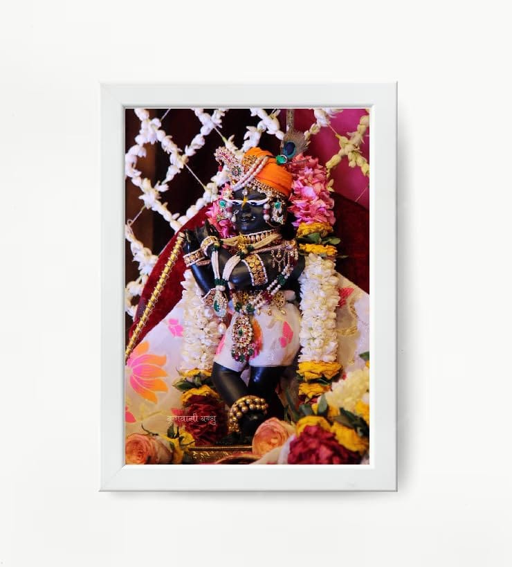 NOKKES Radha Raman Ji Vrindavan Radha Raman Thakur Ji White Photo Frames Religious Photo frame 5X7 Inch Photo Frame_QWW92