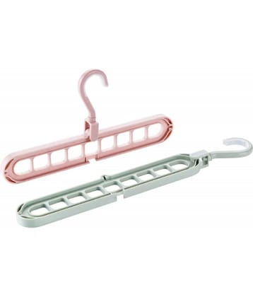 360 Degrees Rotatable Hook, Anti-Skid Plastic 9-Holes Multi Functional Closet Wardrobe Space Saver Folding Hangers Set of 2