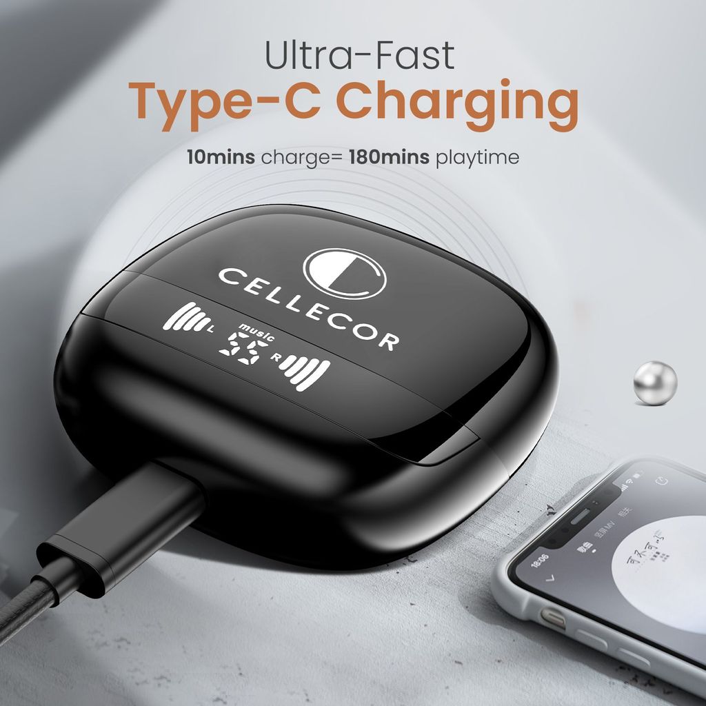 Cellecor BroPods C107 GLOSS TWS with 40H Playtime, ENC, 5.1v BT, 50ms Low Latency Gaming Bluetooth-Black