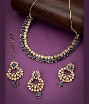 Sukkhi Alloy Blue Traditional Necklaces Set Choker