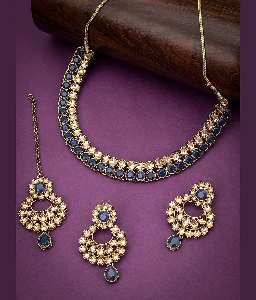 Sukkhi Alloy Blue Traditional Necklaces Set Choker