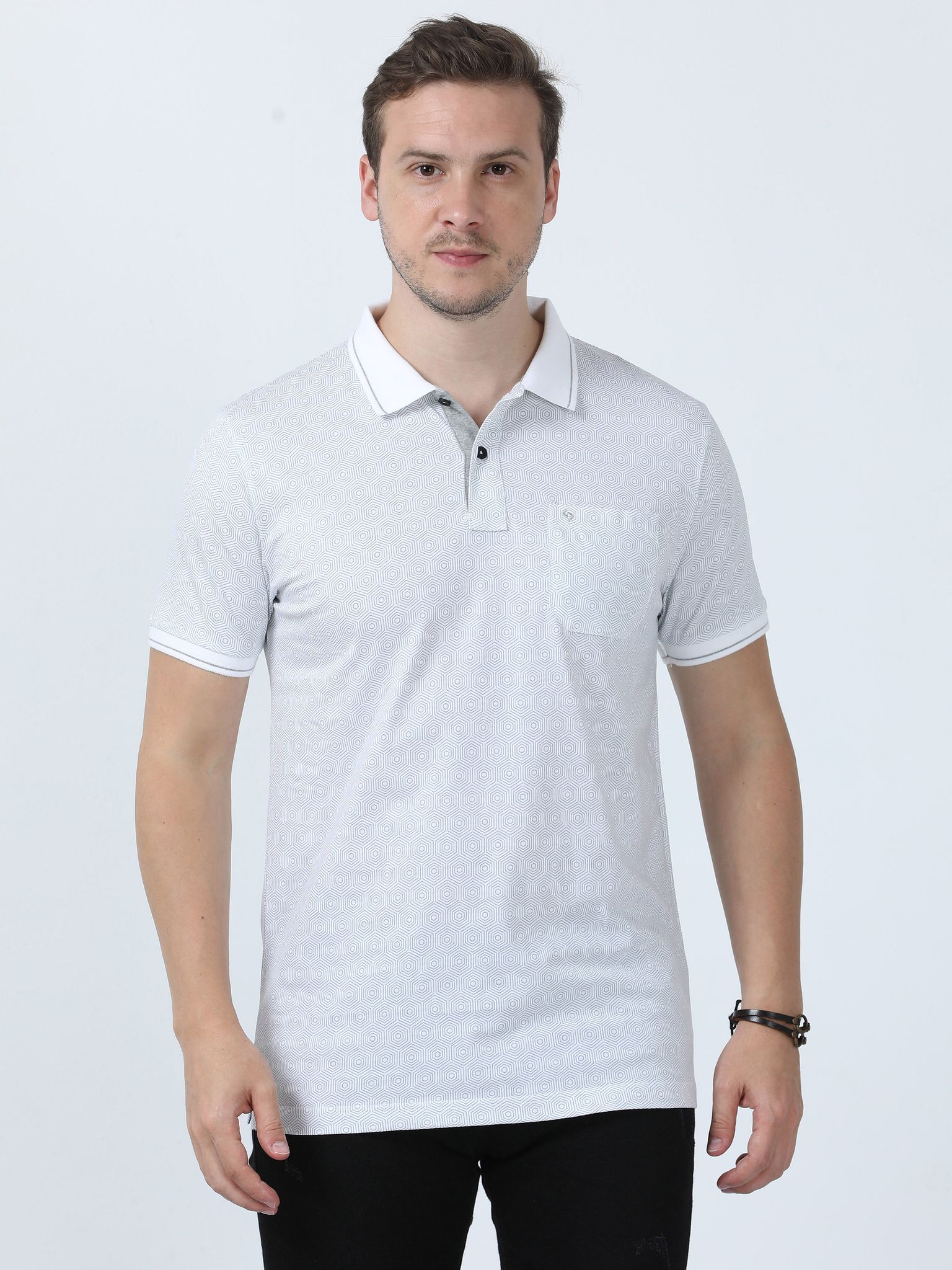 Classic Polo Men's Printed White Cotton Half Sleeve T-Shirt | BELLO - 262 A SF P