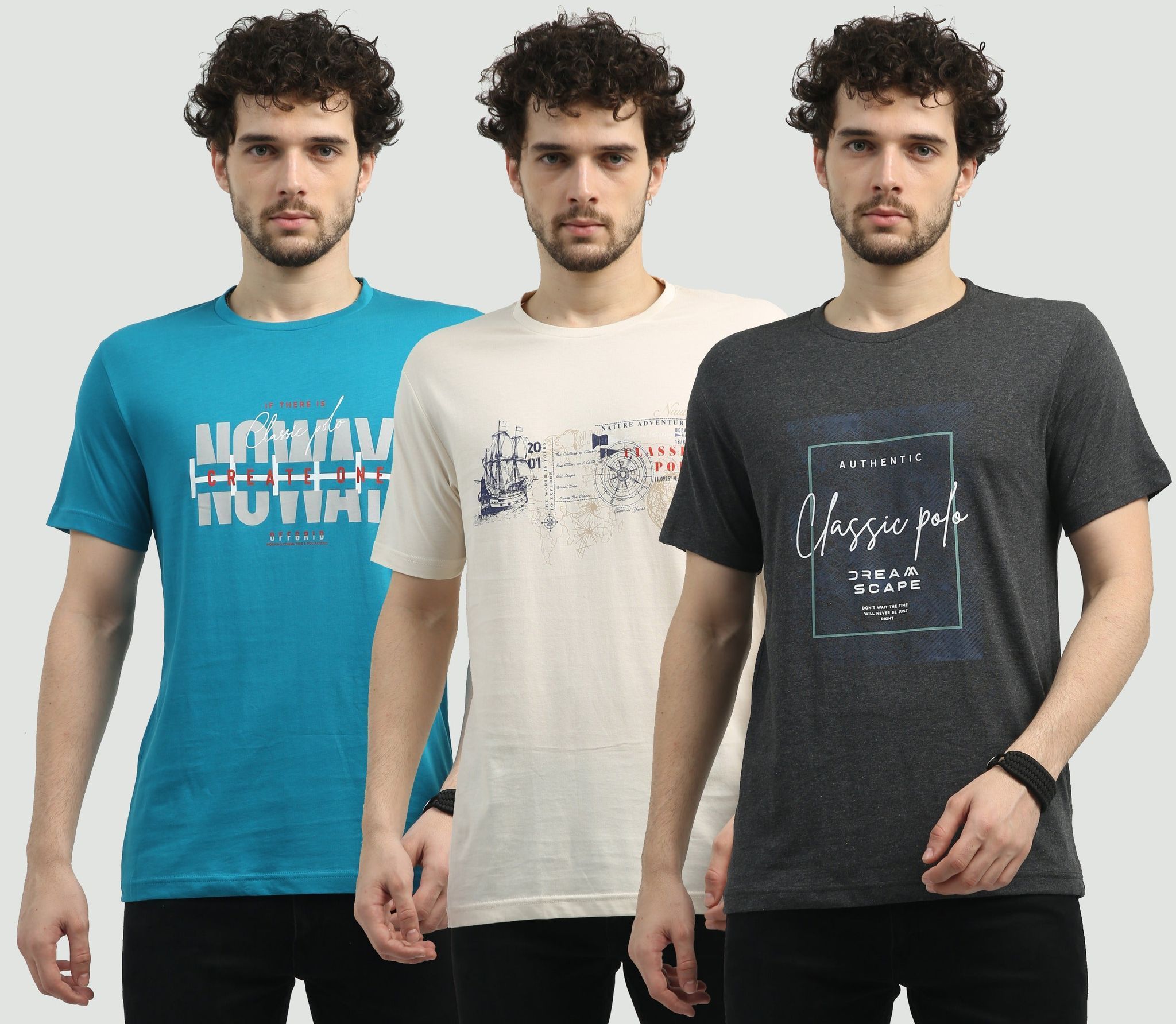 Classic Polo Men's Crew Neck Half Sleeve Slim Fit Cotton T Shirt | TOY-TRIO-903 SF C