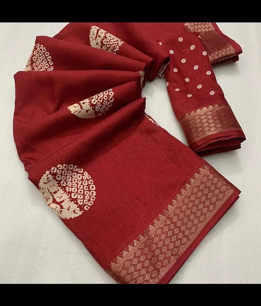 Bhuwal Fashion Cotton Printed Saree With Unstitched Blouse Piece ( Red )