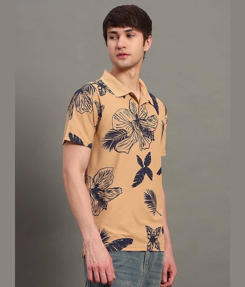 GET GOLF Men Cotton Blend Regular Fit Printed Polo T Shirt ( Mustard )