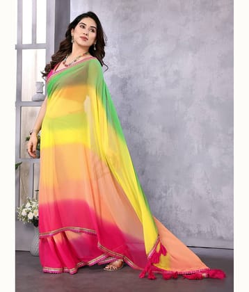 DIKONA DESIGNER Georgette Solid Saree With Unstitched Blouse Piece ( Lime Green )
