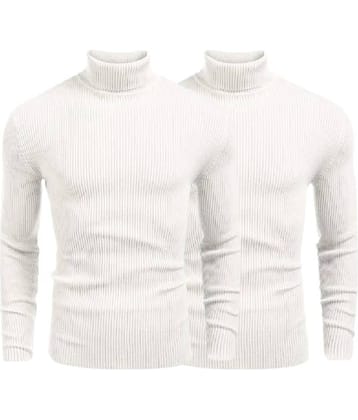 OLENE Woollen Blend High Neck Men's Full Sleeves Pullover Sweater - White ( Pack of 2 )
