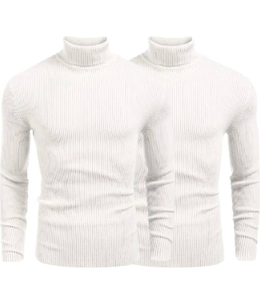 OLENE Woollen Blend High Neck Men's Full Sleeves Pullover Sweater - White ( Pack of 2 )