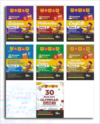 Combo Class 2 (set of 7 books) Olympiad Champs Science, Mathematics, English, Logical Reasoning, Computer Science (Cyber) & GK with 30 Mock Tests 4th Edition