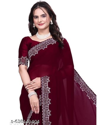Shivadit ethnic Georgette Printed Regular Saree With Unstitched Blouse Piece ( Maroon )