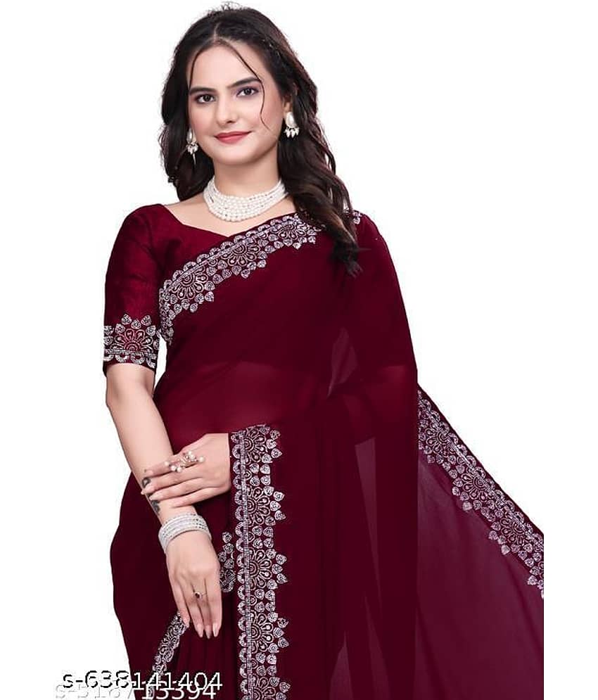 Shivadit ethnic Georgette Printed Regular Saree With Unstitched Blouse Piece ( Maroon )