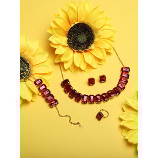 Red CZ Kundan Indoa Western style Full Jewellery Set