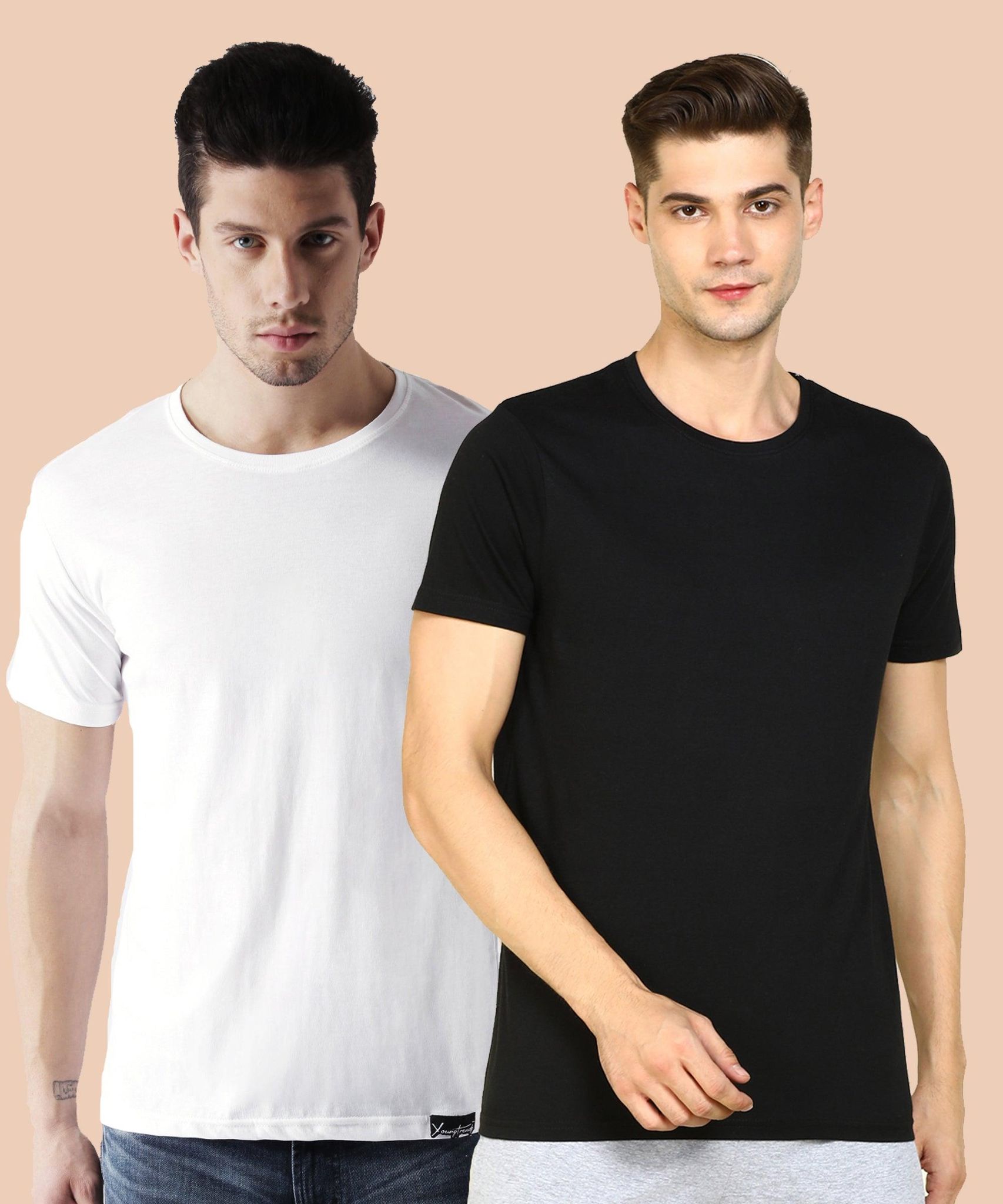 Young Trendz Men Halfsleeve Combo Solid Tshirt-S / White Black