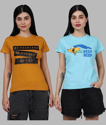 Fabflee Women Cotton Printed Regular Fit Round Neck T-Shirt ( Multi Color )