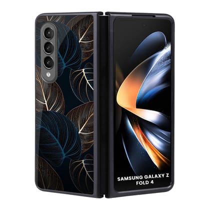 Blue Golden Leaves Glass Case for Samsung Galaxy Z Fold4 5G