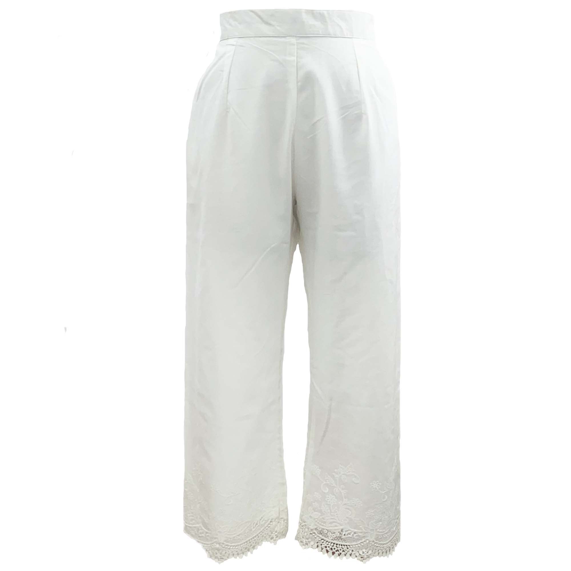 cotton ankle pants in lace and cutwork fabric-S