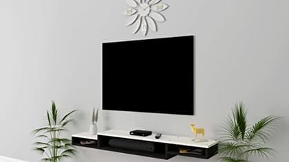 DAS Laurente High Strength & Durable Wall Mount Engineered Wood TV Entertainment Unit Stand Set Top Box Stand for Living Room Black & Frosty White Large (Ideal for up to 60") Screen