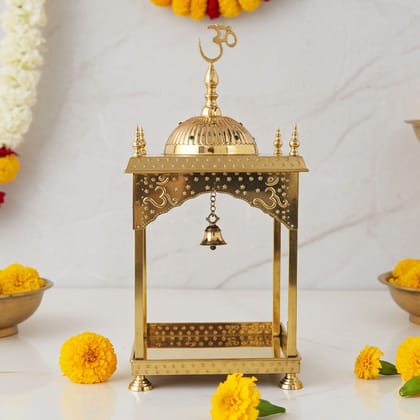 Brass Temple with Round Dome � Traditional Mandir Showpiece, Height : 28 Inch (FMAS311 A)
