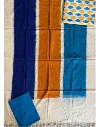 DOUBLE IKAT BLUE AND BROWN COLOR DRESS MATERIALS-B47
