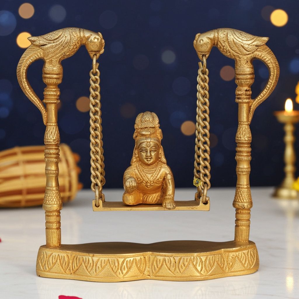 Brass Laddu Gopal Jhula Showpiece - Bal Krishna Statue, Height : 8 Inch (BSMAS1289 B)