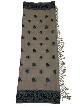 Saura Art Cotton Saree Cream Green Dancing Figure Buti