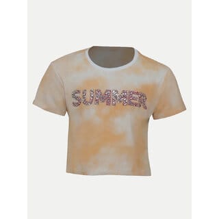 Girls Orange Tie and Dye Summer Printed Crew Neck T-shirt
